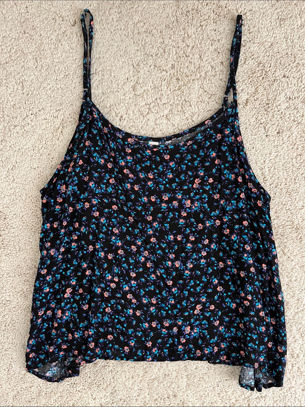 Mudd Black Floral Spaghetti-Strap Tank with Pink and Blue Accents